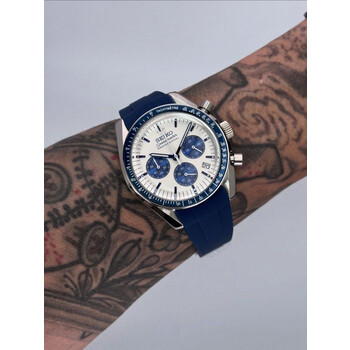 Custom Seiko Mod • Blue Panda Speedmaster on Rubber Strap (Quartz Chronograph) • 40mm